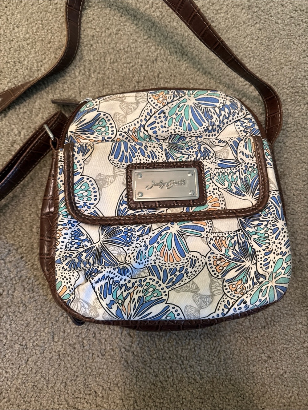 Vintage Jaclyn Smith Crossbody Bag Butterfly Reptile Print Faux Leather Purse